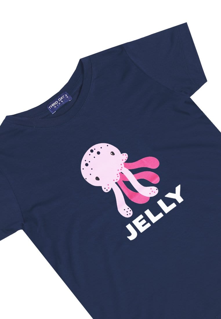 Td Kids KU015 Kaos Anak Boy Girl Jellyfish Gurita Navy