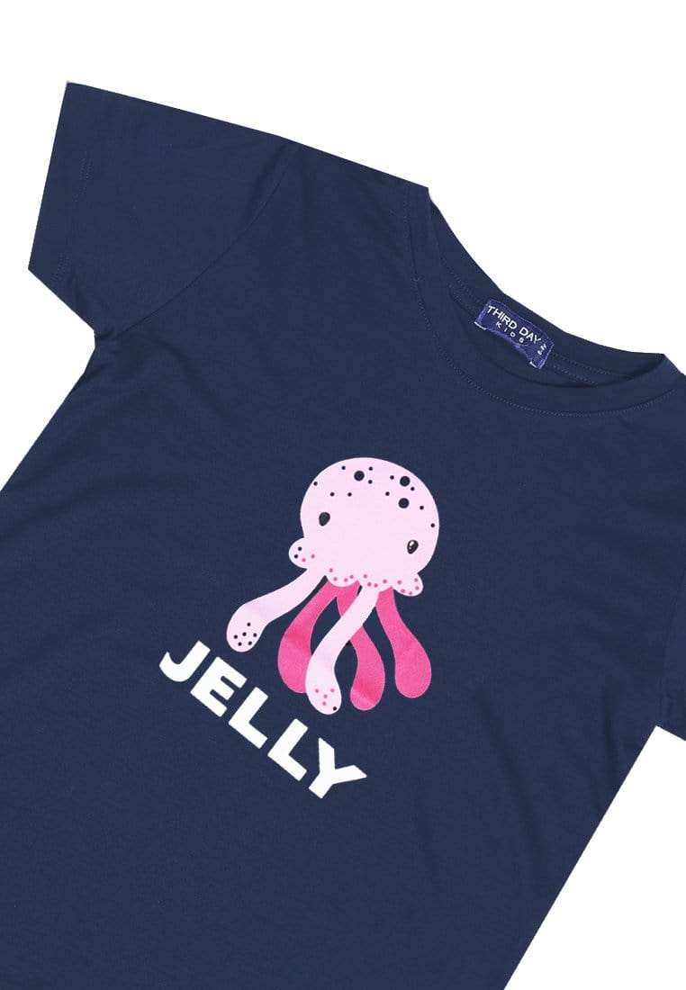 Td Kids KU015 Kaos Anak Boy Girl Jellyfish Gurita Navy