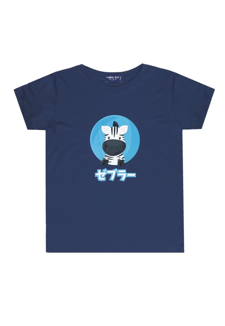 Td Kids KU018 Kaos Anak Boy Girl Zebra Katakana Navy