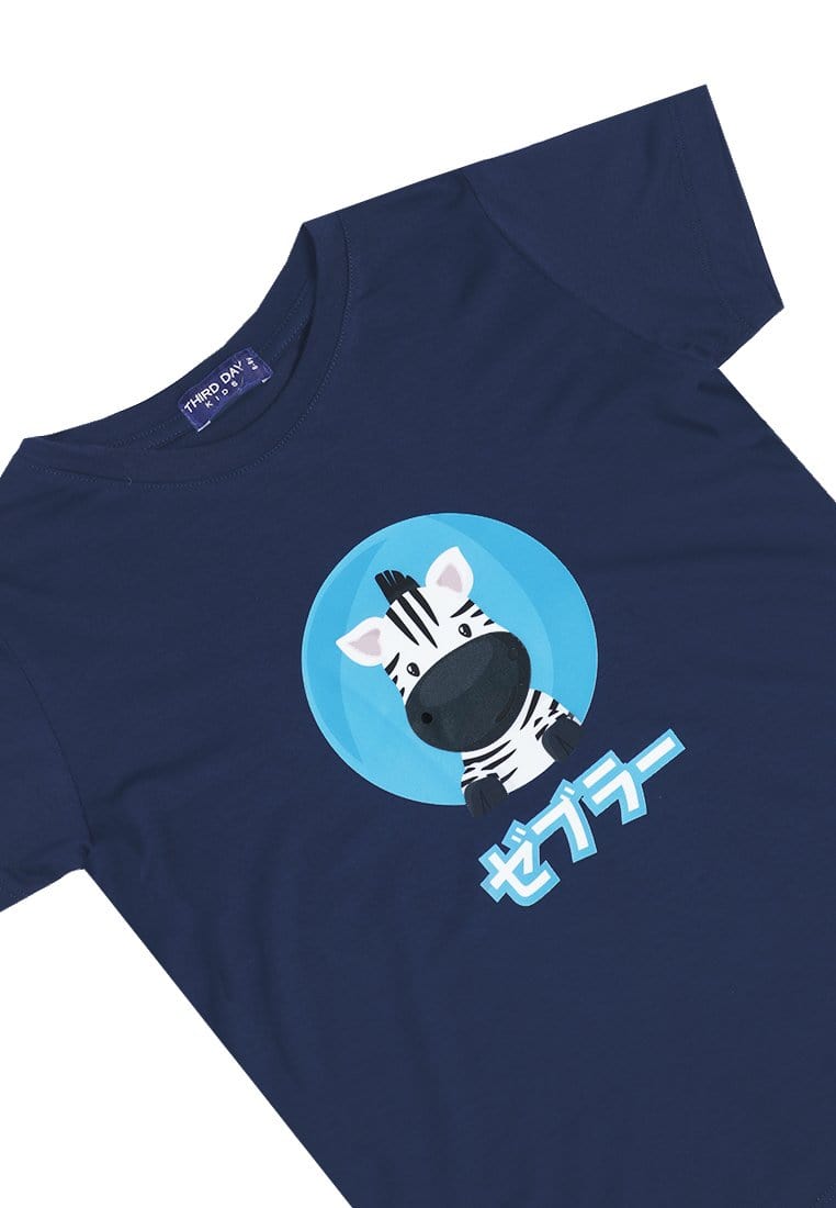 Td Kids KU018 Kaos Anak Boy Girl Zebra Katakana Navy