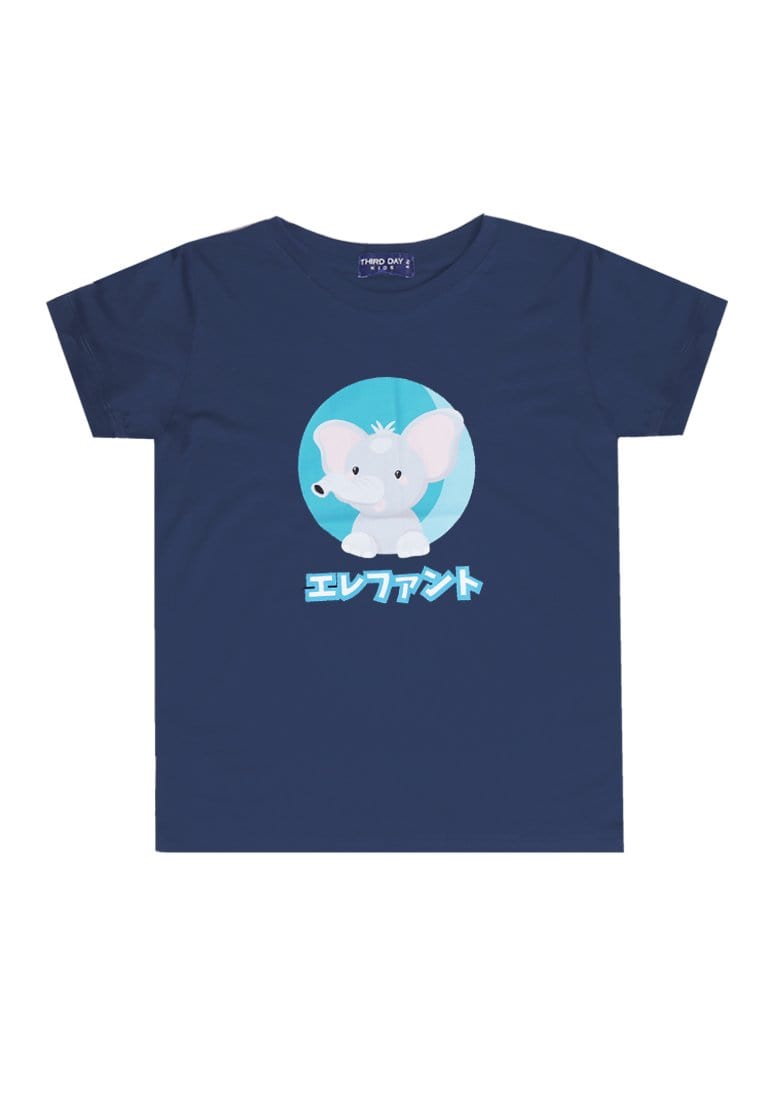 Td Kids KU019 Kaos Anak Boy Girl Gajah Katakana Navy