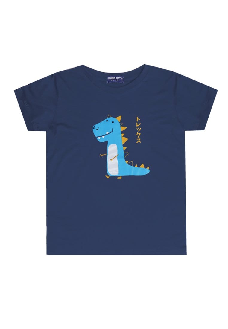 Td Kids KU021 Kaos Anak Boy Girl T-Rex Lucu Navy