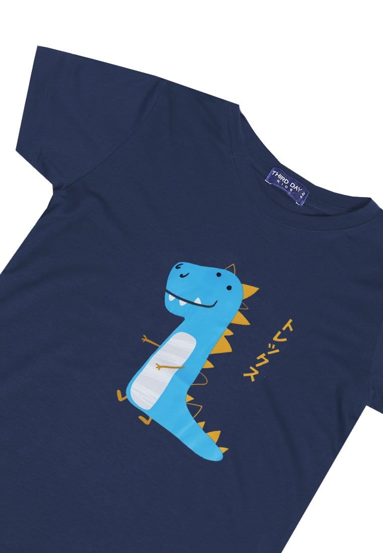 Td Kids KU021 Kaos Anak Boy Girl T-Rex Lucu Navy