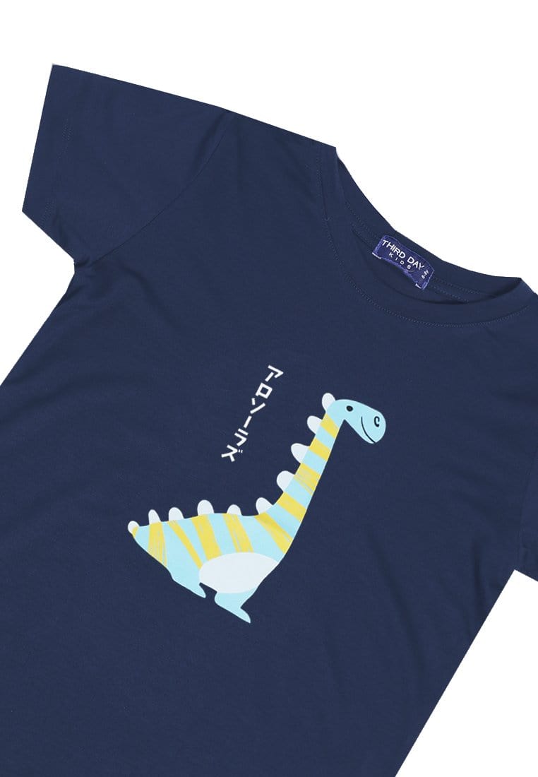 Td Kids KU023 Kaos Anak Boy Girl Alosaurus Lucu Navy