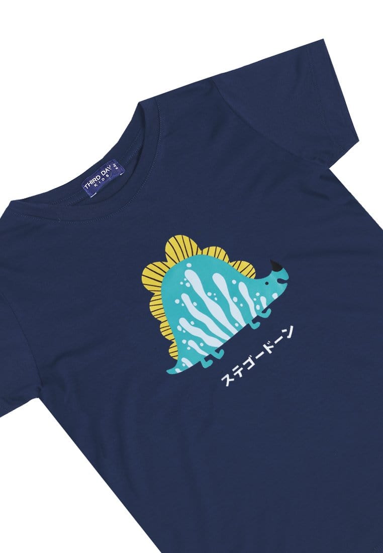 Td Kids KU024 Kaos Anak Boy Girl Stegosaurus Lucu Navy