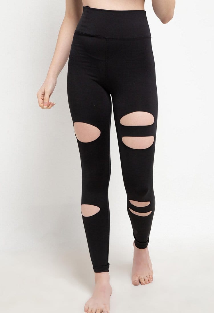 Td Active LB049 Celana Legging Sobek Polos Hitam Yoga