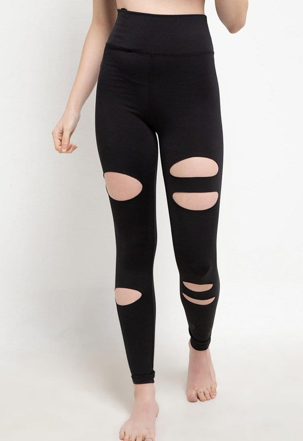 Td Active LB049 Celana Legging Sobek Polos Hitam Yoga