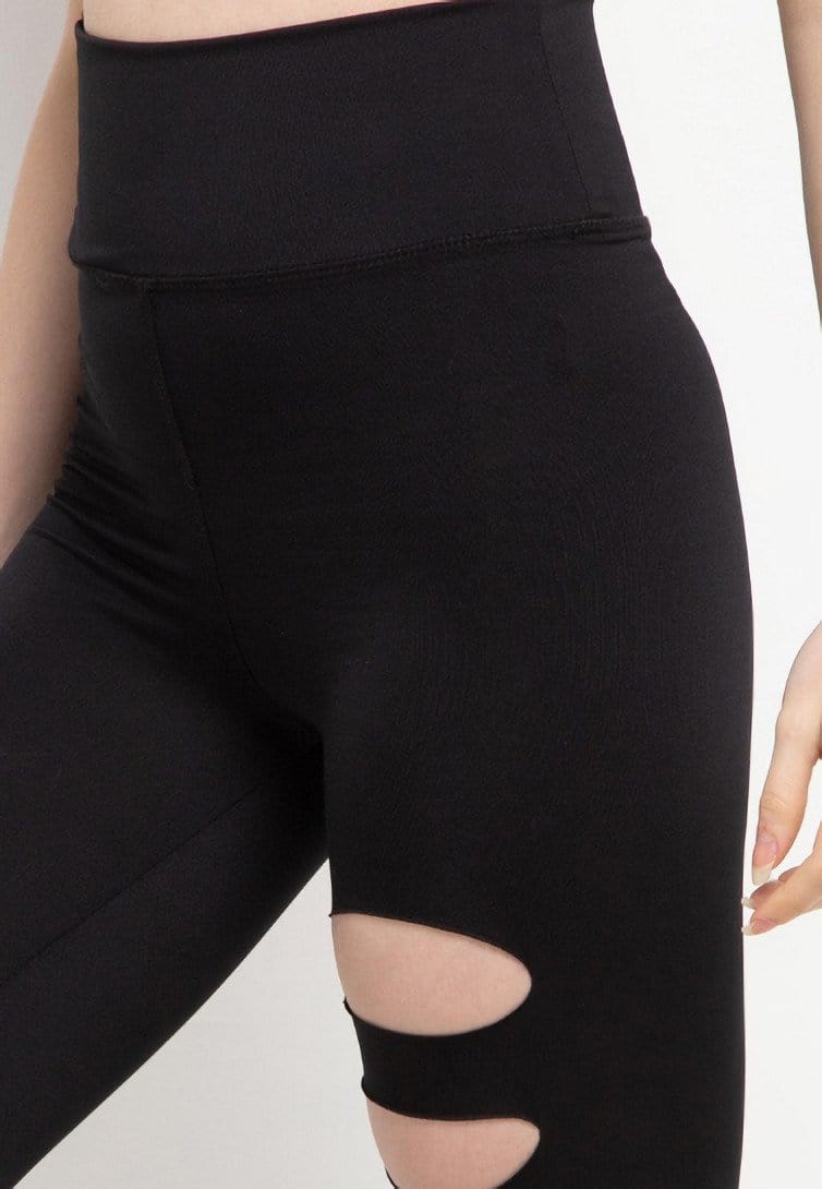 Td Active LB049 Celana Legging Sobek Polos Hitam Yoga