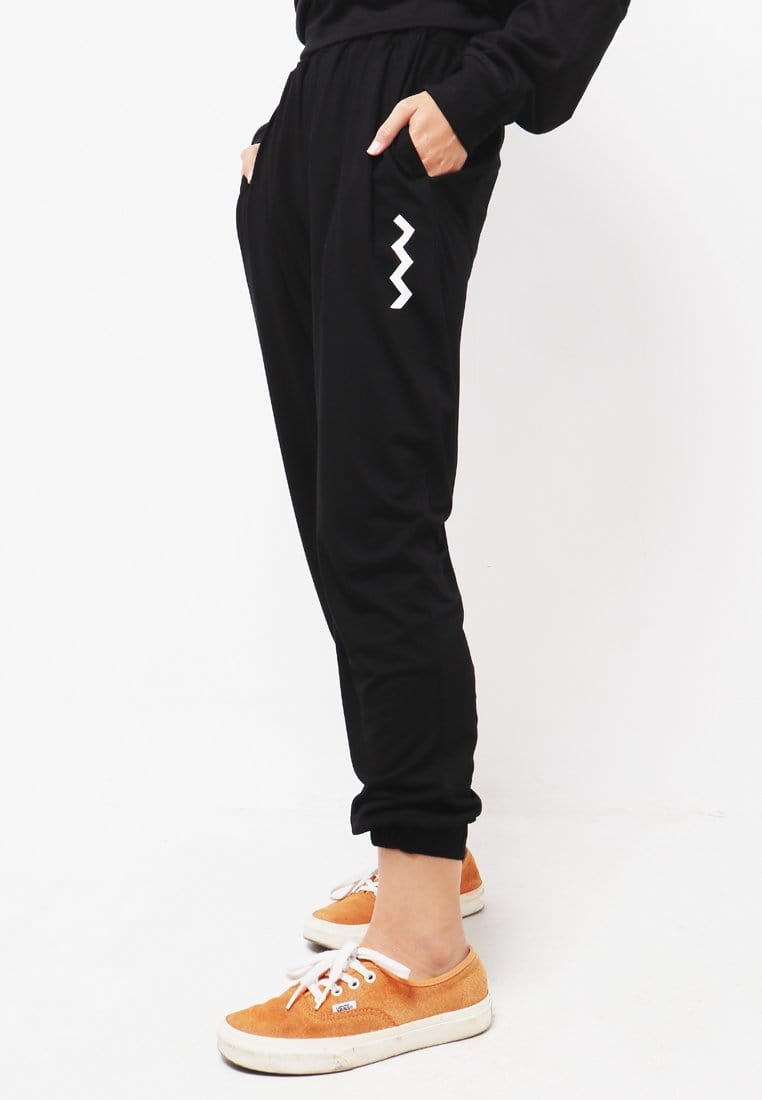 Third Day LC007 Celana Jogger Loose Wanita Loungewear Instacool Zigzag Hitam