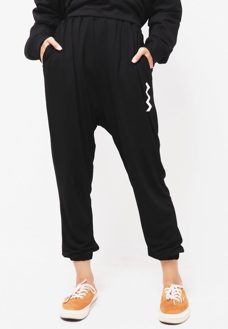 Third Day LC007 Celana Jogger Loose Wanita Loungewear Instacool Zigzag Hitam