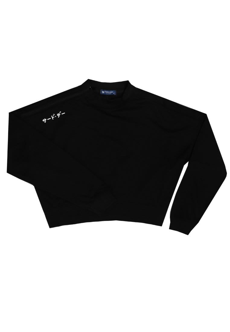 Thirdday LO014 Croptop Crewneck Sweater Katakana Hitam Ladies