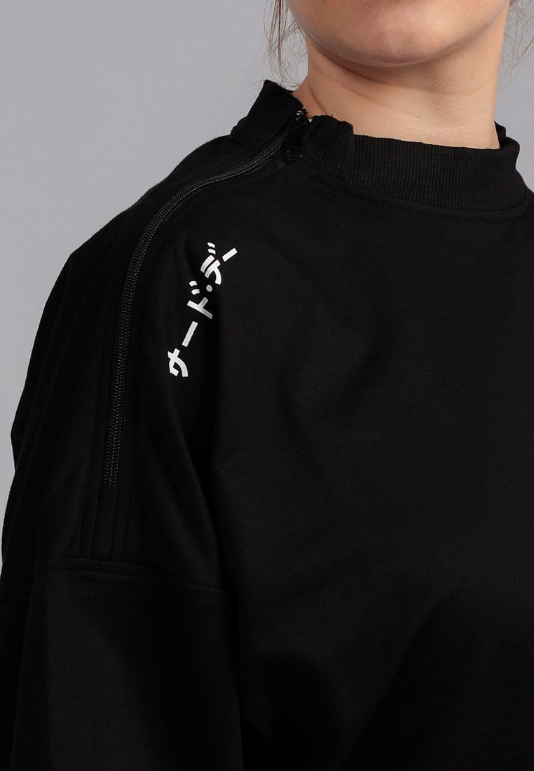 Thirdday LO014 Croptop Crewneck Sweater Katakana Hitam Ladies