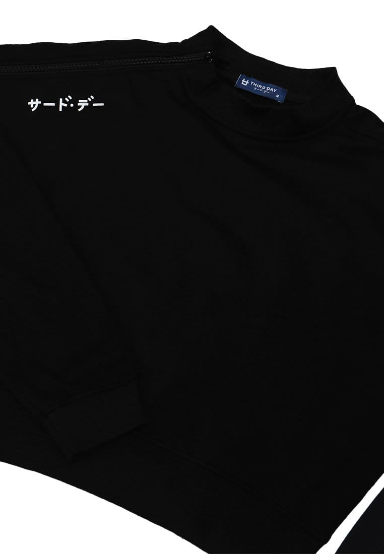 Thirdday LO014 Croptop Crewneck Sweater Katakana Hitam Ladies