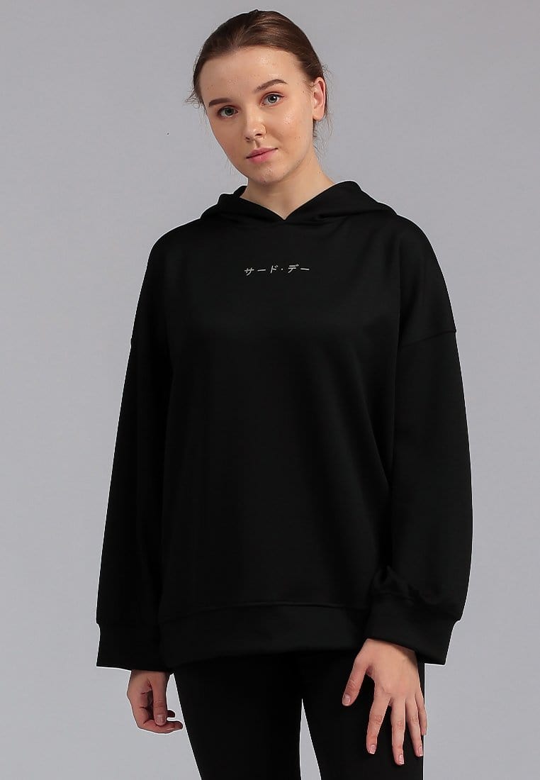 Third Day LO016 Over Shoulder Oversize Hoodie Katakana Hitam