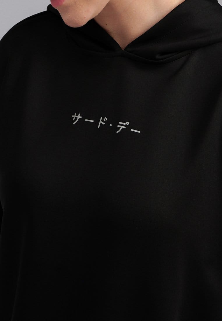 Third Day LO016 Over Shoulder Oversize Hoodie Katakana Hitam