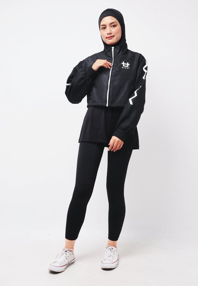 Third Day LO017 Jaket Sporty Parka Crop Wanita Parasit Zigzag Hitam Putih