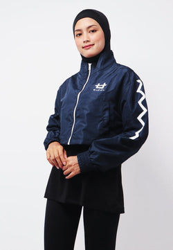 Third Day LO019 Jaket Sporty Parka Crop Wanita Parasit Zigzag Navy Putih