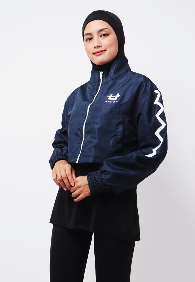 Third Day LO019 Jaket Sporty Parka Crop Wanita Parasit Zigzag Navy Putih