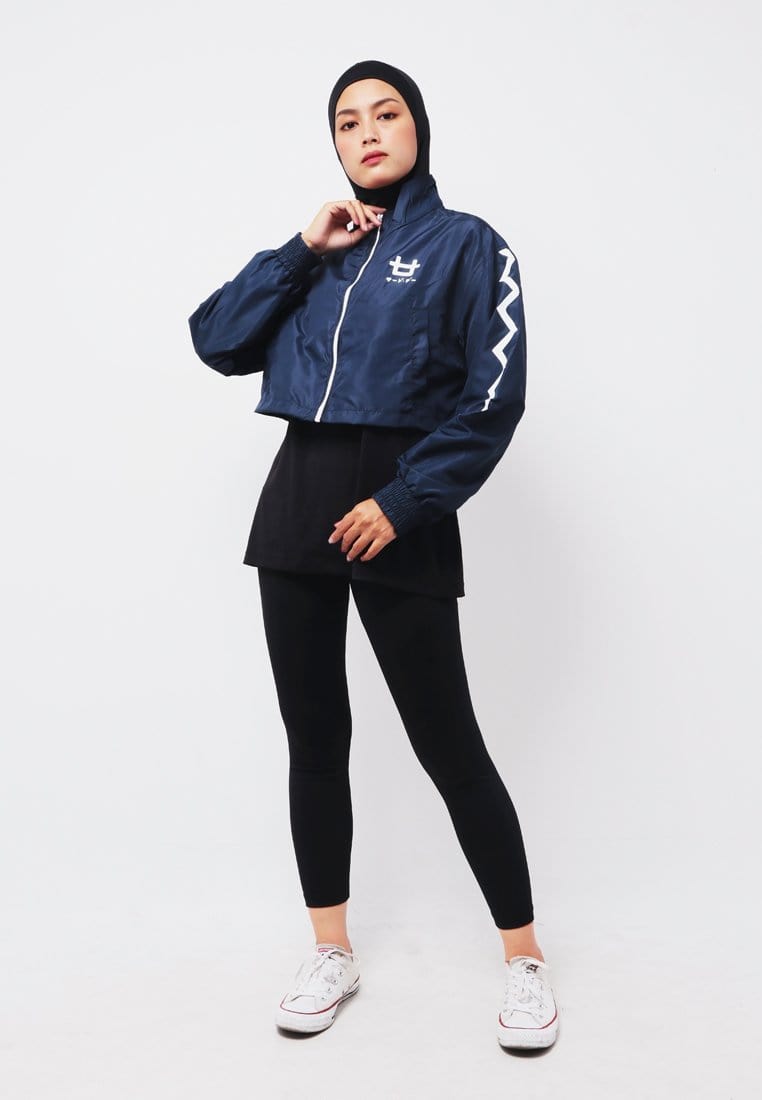 Third Day LO019 Jaket Sporty Parka Crop Wanita Parasit Zigzag Navy Putih