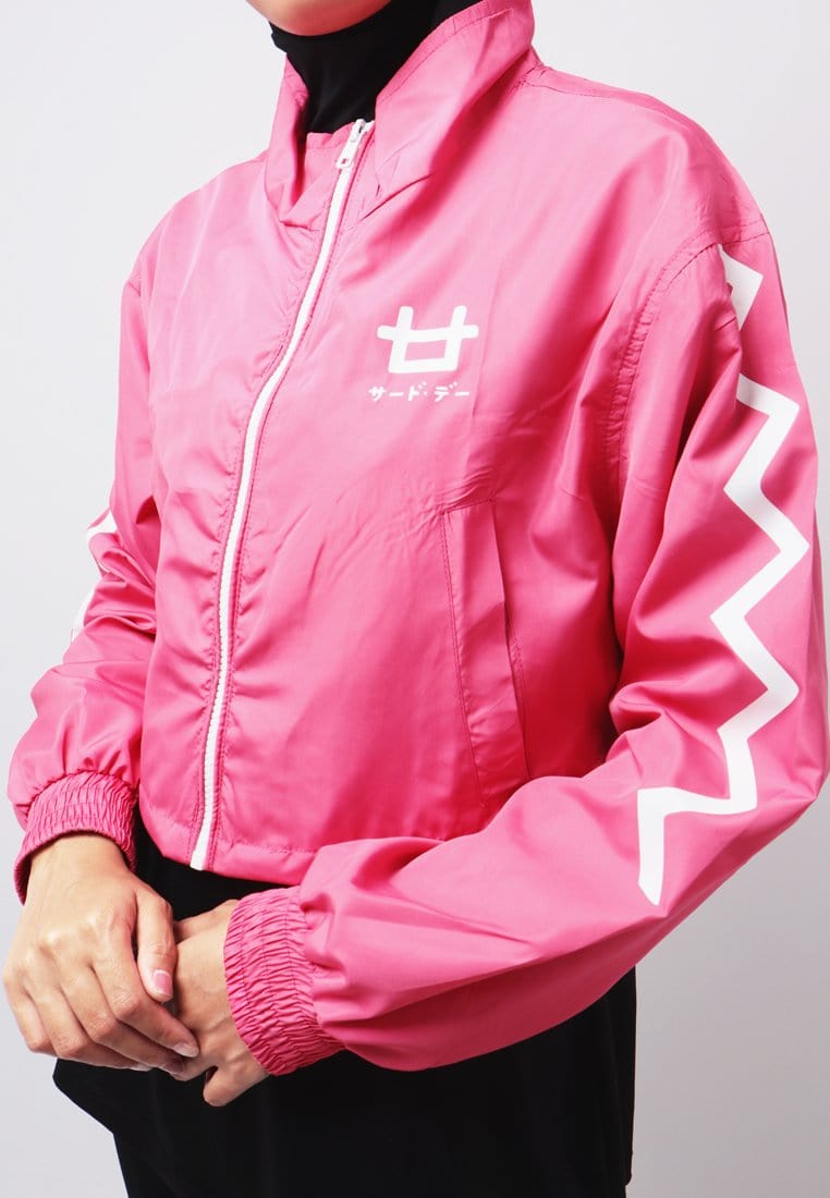 Third Day LO021 Jaket Sporty Parka Crop Wanita Parasit Zigzag Pink Putih