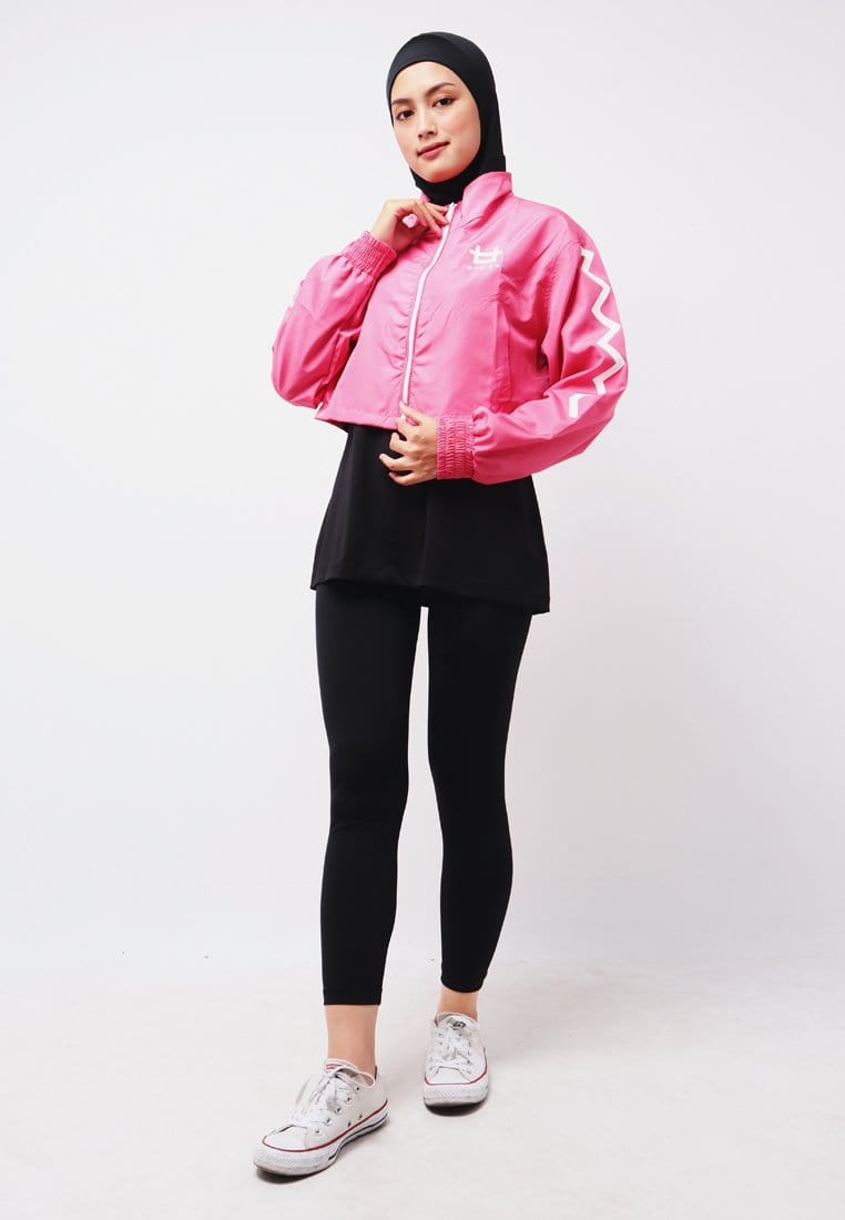 Third Day LO021 Jaket Sporty Parka Crop Wanita Parasit Zigzag Pink Putih