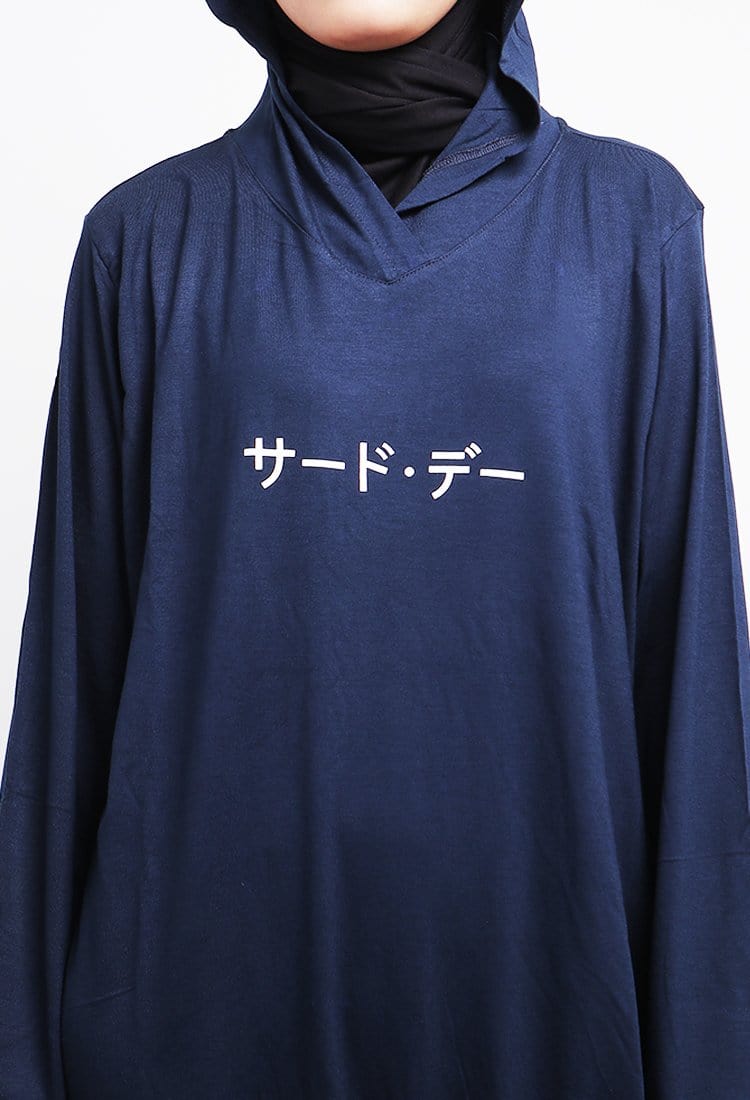 Third Day LO024 Hoodie Dress Wanita Ladies Evocot Katakana Navy