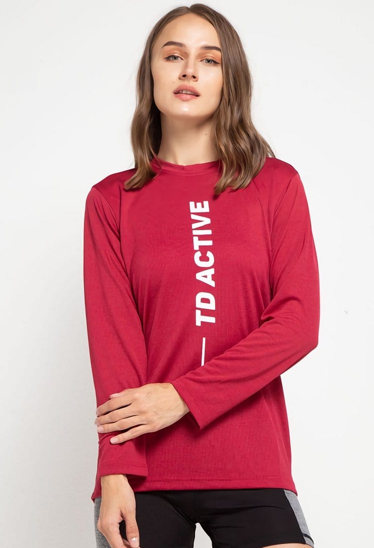 Td Active LS052 Sport ls raglan vert kaos olahraga wanita maroon