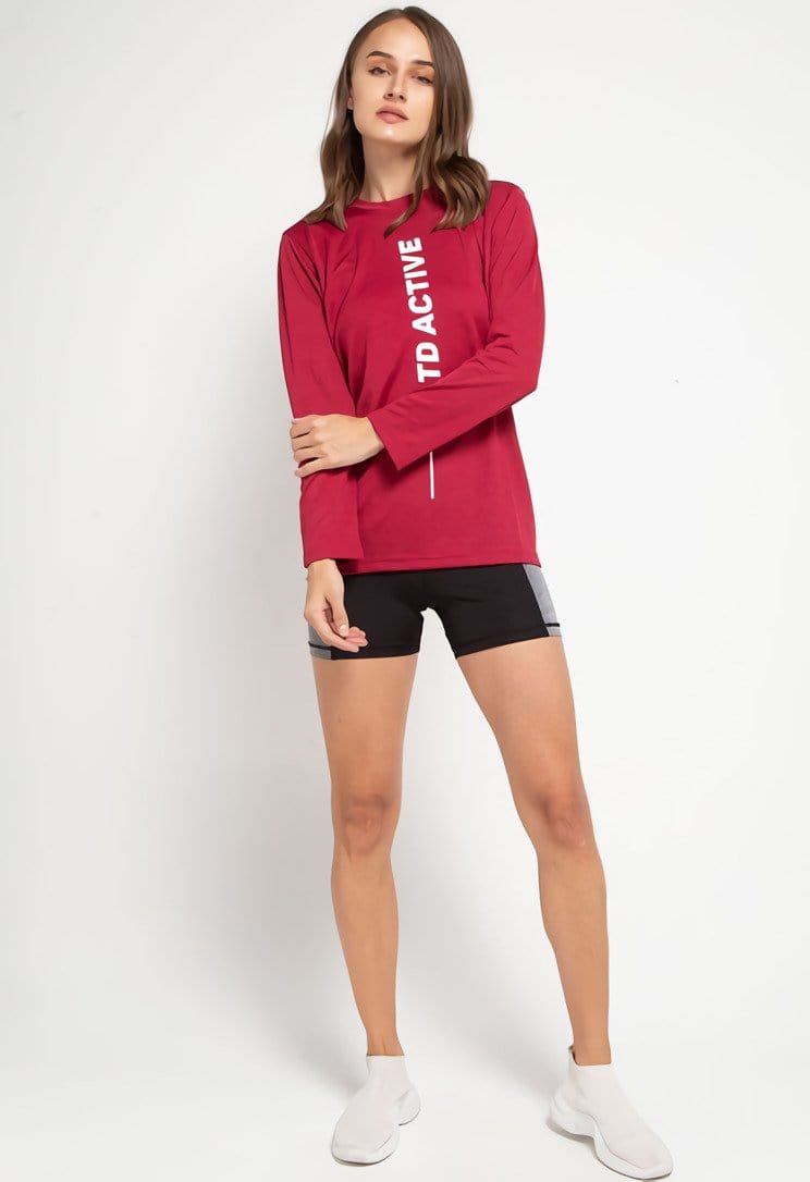 Td Active LS052 Sport ls raglan vert kaos olahraga wanita maroon