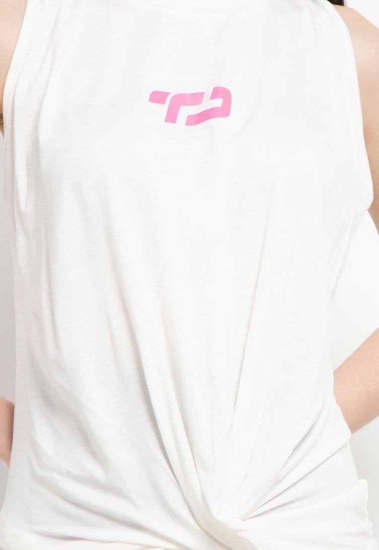 Td Active LS068 Yoga Pleated Tank Top Logo White