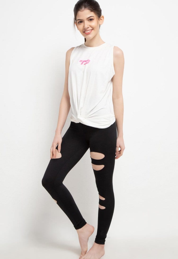 Td Active LS068 Yoga Pleated Tank Top Logo White