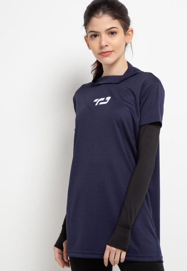 Td Active LS084 Baju senam olahraga manset inner 2-in-1 dual layer navy