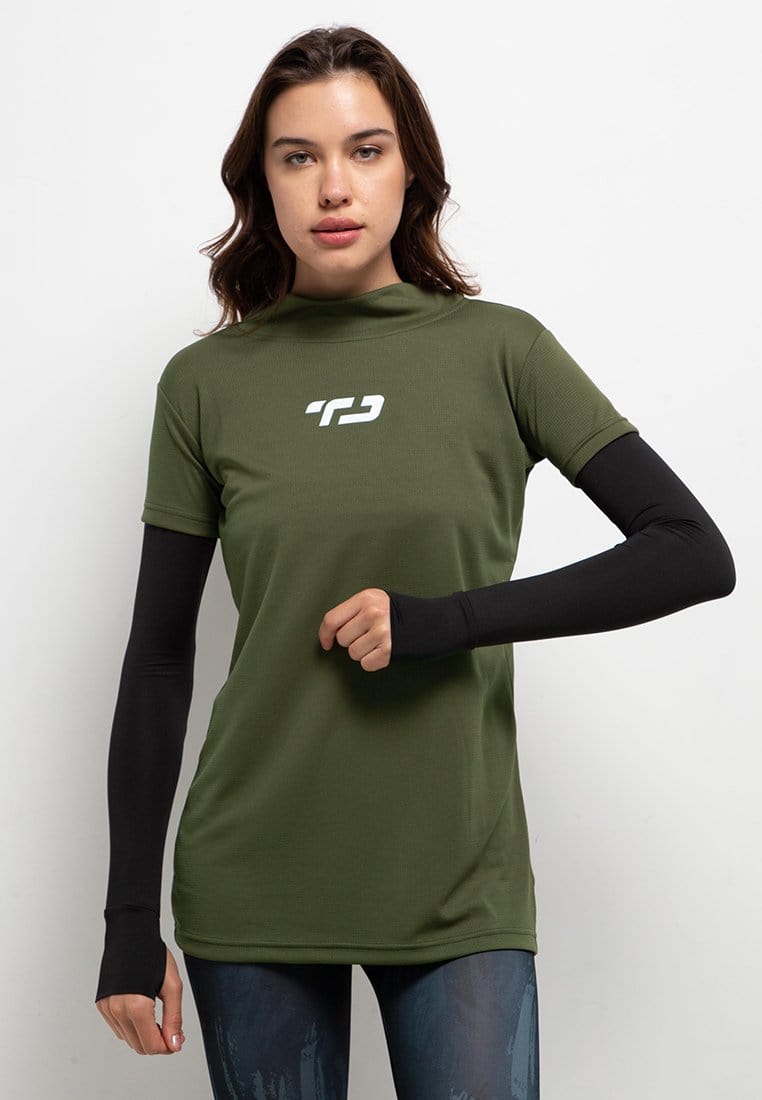 Td Active LS087 Baju Senam Olahraga Manset Inner 2-IN-1 Dual Layer Hijau Tni