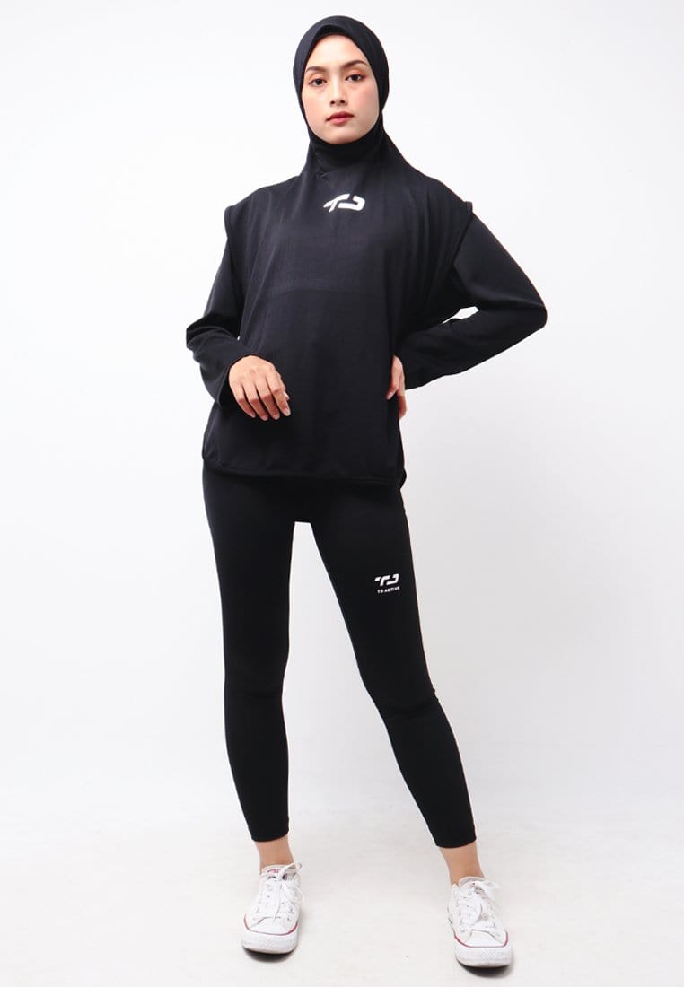 Td Active LSA06 Hbs Hijab Sport Outer Senam 2-In-1 Hoodie Hitam