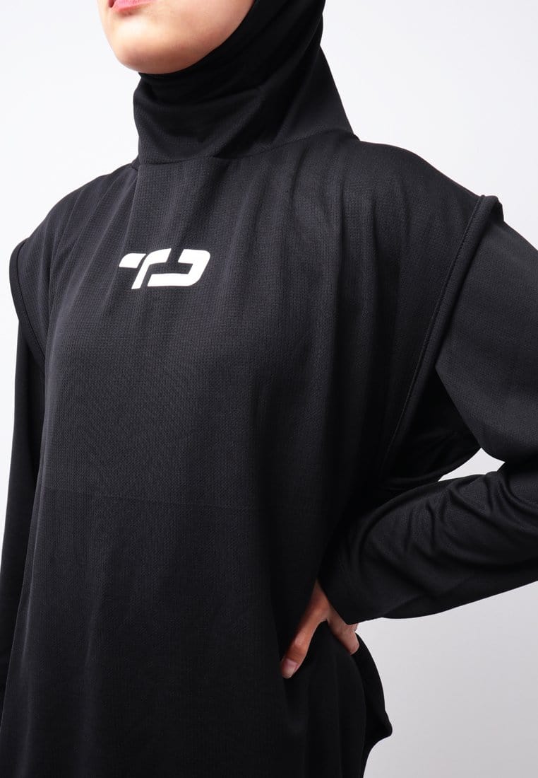 Td Active LSA06 Hbs Hijab Sport Outer Senam 2-In-1 Hoodie Hitam