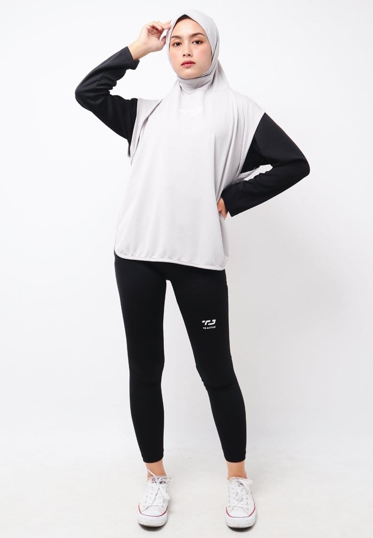 Td Active LSA08 Hbs Hijab Sport Outer Senam 2-In-1 Hoodie Abu Muda