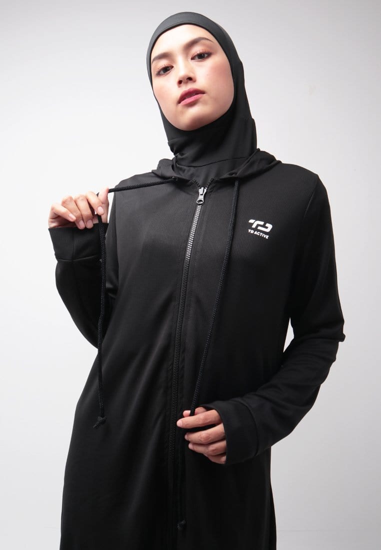 Td Active LSA09 OSL Sport Hoodie lengan panjang Jumper Olahraga jaket Bersepeda Lari senam hitam