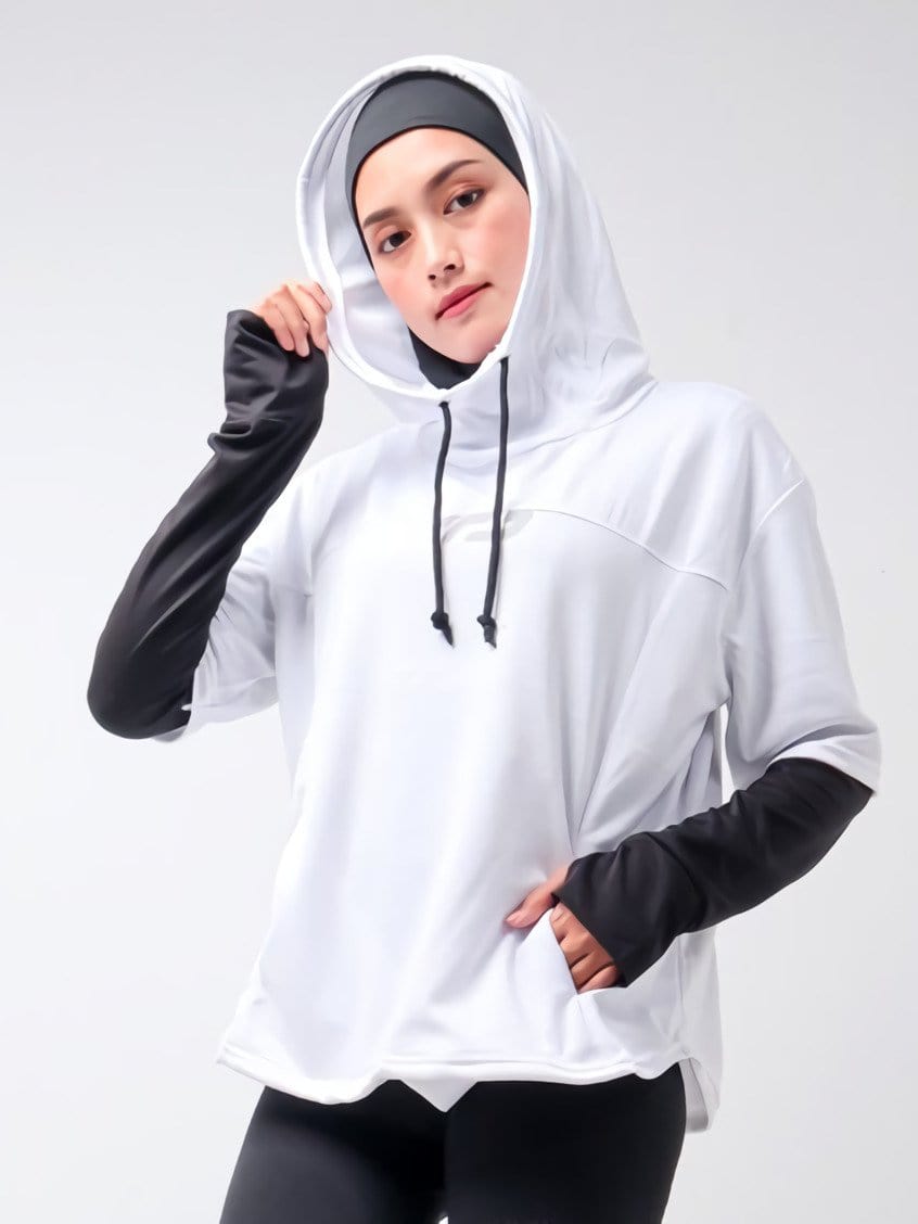 Td Active LSA12 ONH Outer Senam Sepeda Sport Hoodie High Neck Putih