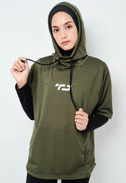 Td Active LSA30 ONH Outer Senam Sepeda Sport Hoodie High Neck Hijau Army