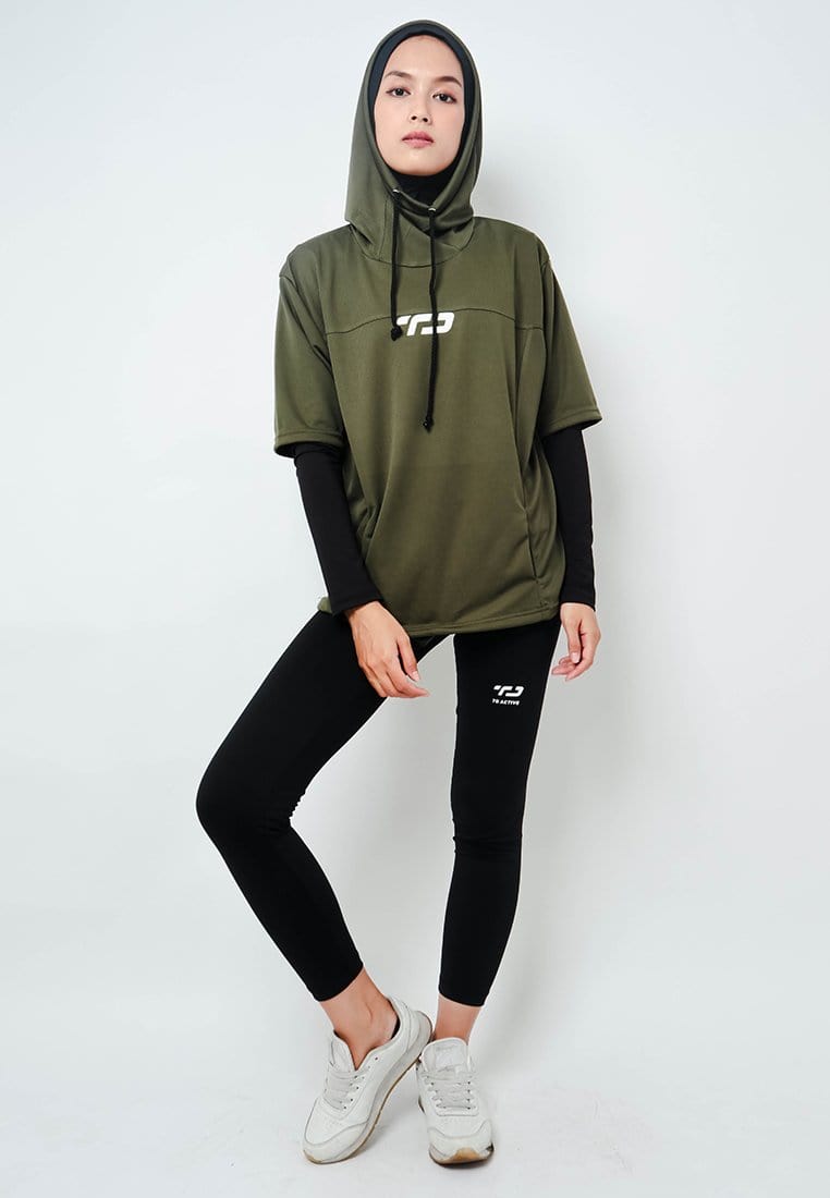 Td Active LSA30 ONH Outer Senam Sepeda Sport Hoodie High Neck Hijau Army