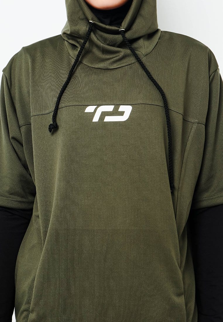 Td Active LSA30 ONH Outer Senam Sepeda Sport Hoodie High Neck Hijau Army