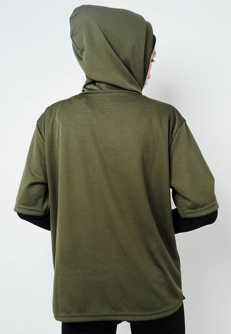 Td Active LSA30 ONH Outer Senam Sepeda Sport Hoodie High Neck Hijau Army