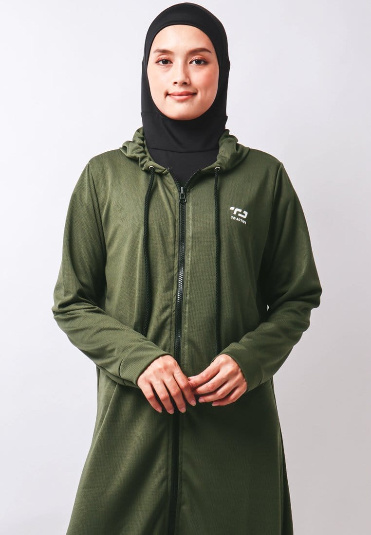 Td Active LSA31 Osl Sport Hoodie Lengan Panjang Jumper Olahraga Jaket Bersepeda Lari Senam Hijau Army