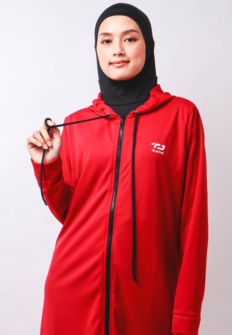 Td Active LSA33 Osl Sport Hoodie Lengan Panjang Jumper Olahraga Jaket Bersepeda Lari Senam Maroon