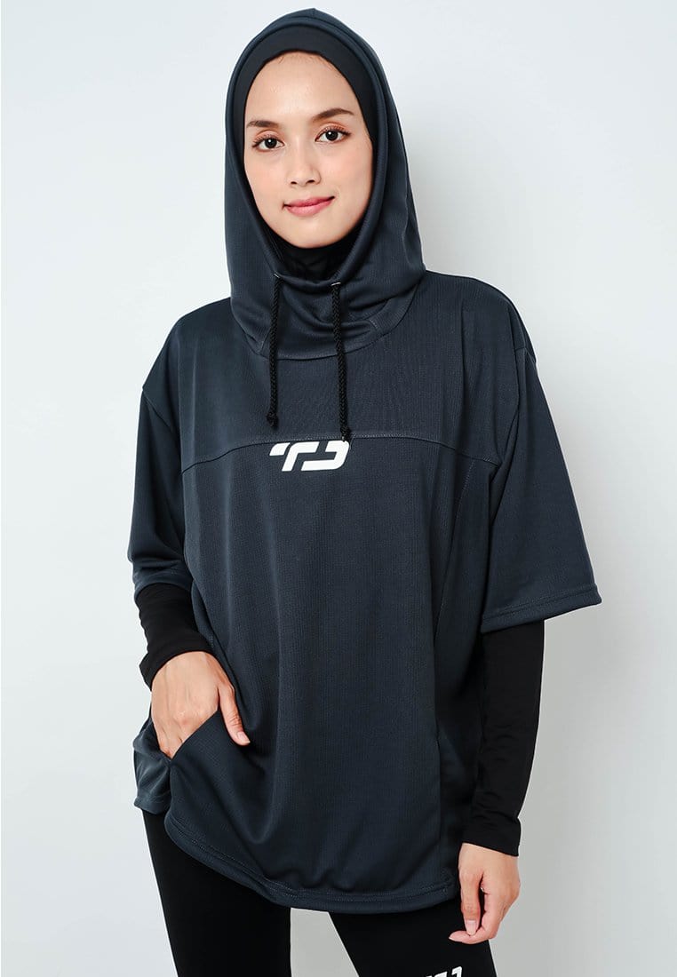 Td Active LSA34 ONH Outer Senam Sepeda Sport Hoodie High Neck Abu Tua