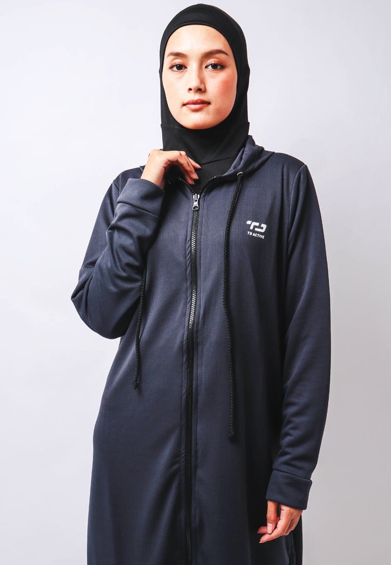 Td Active LSA35 Osl Sport Hoodie Lengan Panjang Jumper Olahraga Jaket Bersepeda Lari Senam Abu Tua