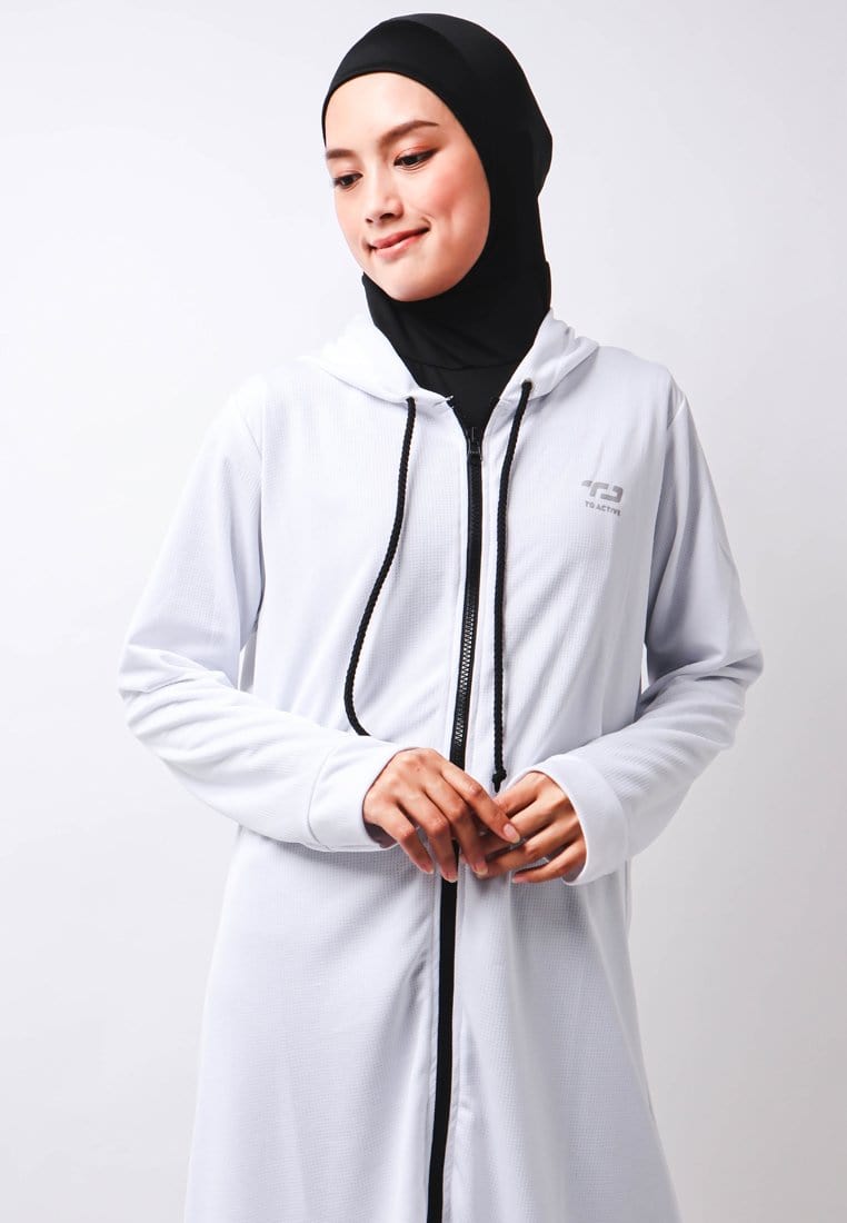 Td Active LSA36 Osl Sport Hoodie Lengan Panjang Jumper Olahraga Jaket Bersepeda Lari Senam Putih