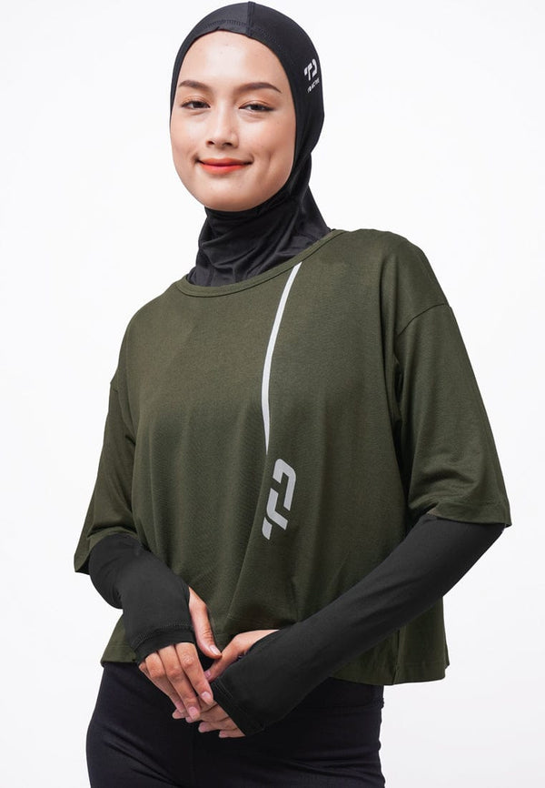 Td Active LSA37 Sport CL Crop Loose Wanita Logo Line Ver Hijau Army