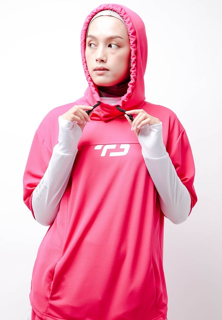 Td Active LSA46 ONH Outer Senam Sepeda Sport Hoodie High Neck Pink