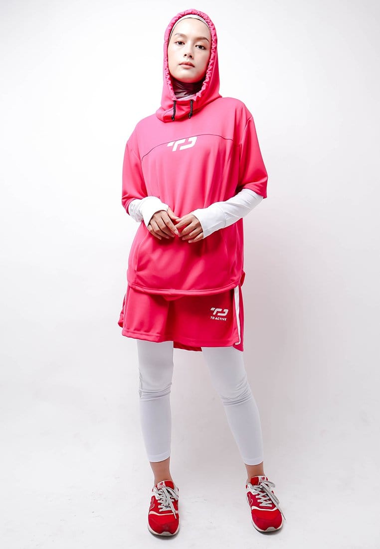 Td Active LSA46 ONH Outer Senam Sepeda Sport Hoodie High Neck Pink