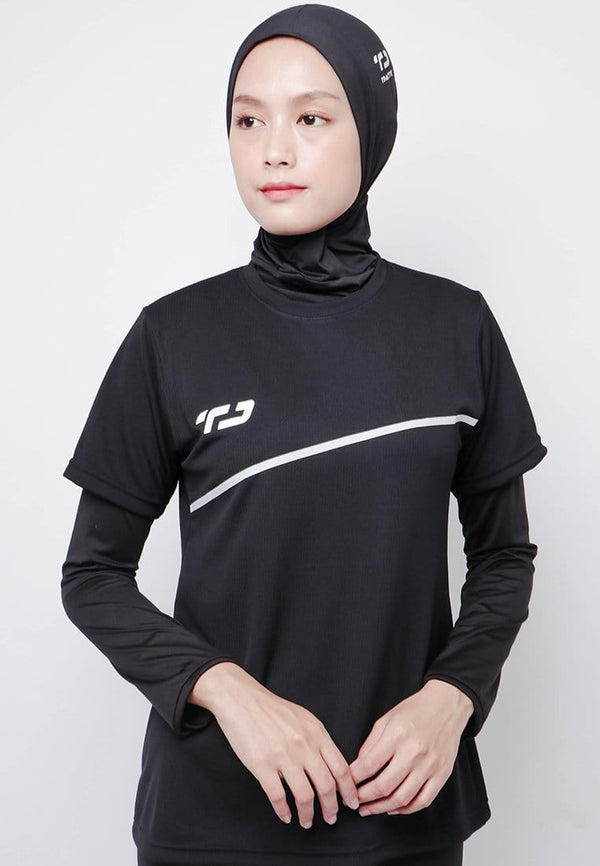 Td Active LSA49 S/S Kaos Olahraga Wanita Lds Sport Dakir Slash Hitam